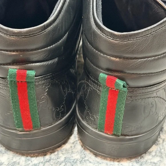 Gucci Black Guccissima Leather High Top Sneakers Size 9.5 - Picture 4 of 11